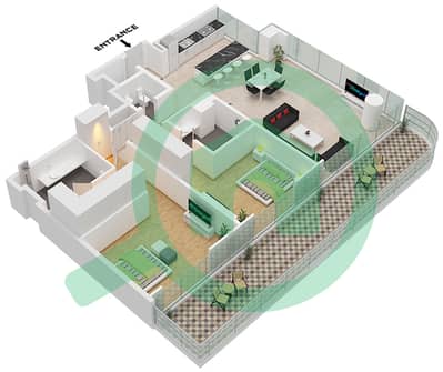 Serenia Living Tower 1 - 2 Bedroom Apartment Type 1-A Floor plan