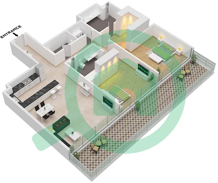 Serenia Living Tower 1 - 2 Bedroom Apartment Type 6-A Floor plan Type 6-A Floor-2,4,6,8,10,12,14 interactive3D
