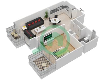المخططات الطابقية لتصميم النموذج 4 FLOOR 2-9 شقة 1 غرفة نوم - عزيزي ريفييرا 5