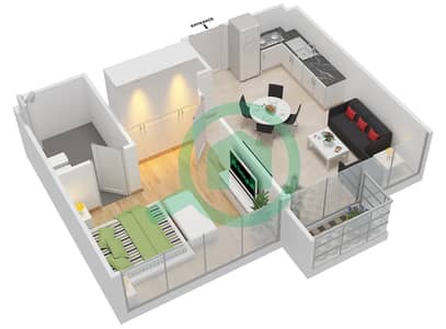 المخططات الطابقية لتصميم النموذج 1B شقة 1 غرفة نوم - عزيزي ريفييرا 12