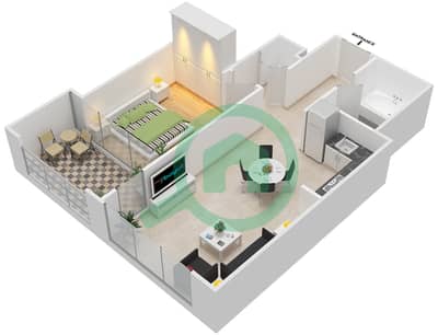 المخططات الطابقية لتصميم الوحدة 5 FLOOR 34-50 شقة 1 غرفة نوم - فيدا زعبيل