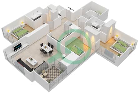 Vida Za'abeel - 3 Bedroom Apartment Unit 6 FLOOR 34-50 Floor plan