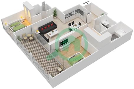 المخططات الطابقية لتصميم الوحدة 1 FLOOR 52-69 شقة 2 غرفة نوم - فيدا زعبيل