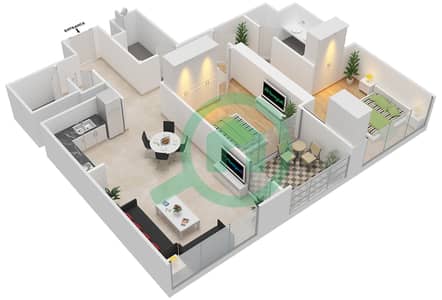 المخططات الطابقية لتصميم الوحدة 3 FLOOR 52-69 شقة 2 غرفة نوم - فيدا زعبيل