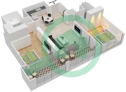 المخططات الطابقية لتصميم الوحدة 6 FLOOR 52-69 شقة 2 غرفة نوم - فيدا زعبيل