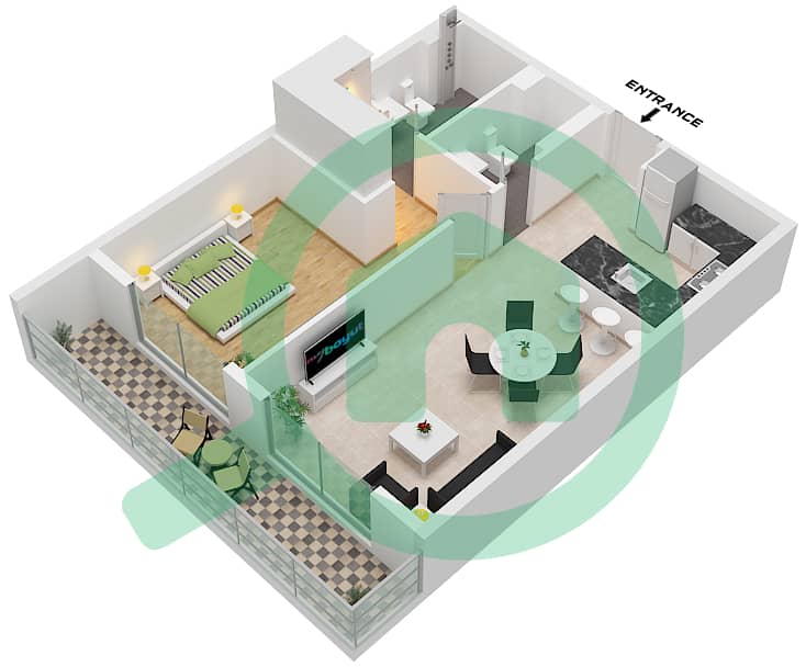 Weybridge Gardens 2 - 1 卧室公寓类型／单位3 / UNIT 8戶型图 Type 3 Unit 8 interactive3D