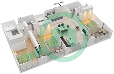 المخططات الطابقية لتصميم الوحدة 9 FLOOR 52-69 شقة 3 غرف نوم - فيدا زعبيل