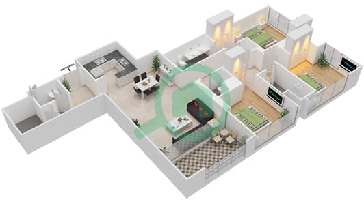 المخططات الطابقية لتصميم الوحدة 2 FLOOR 52-69 شقة 3 غرف نوم - فيدا زعبيل