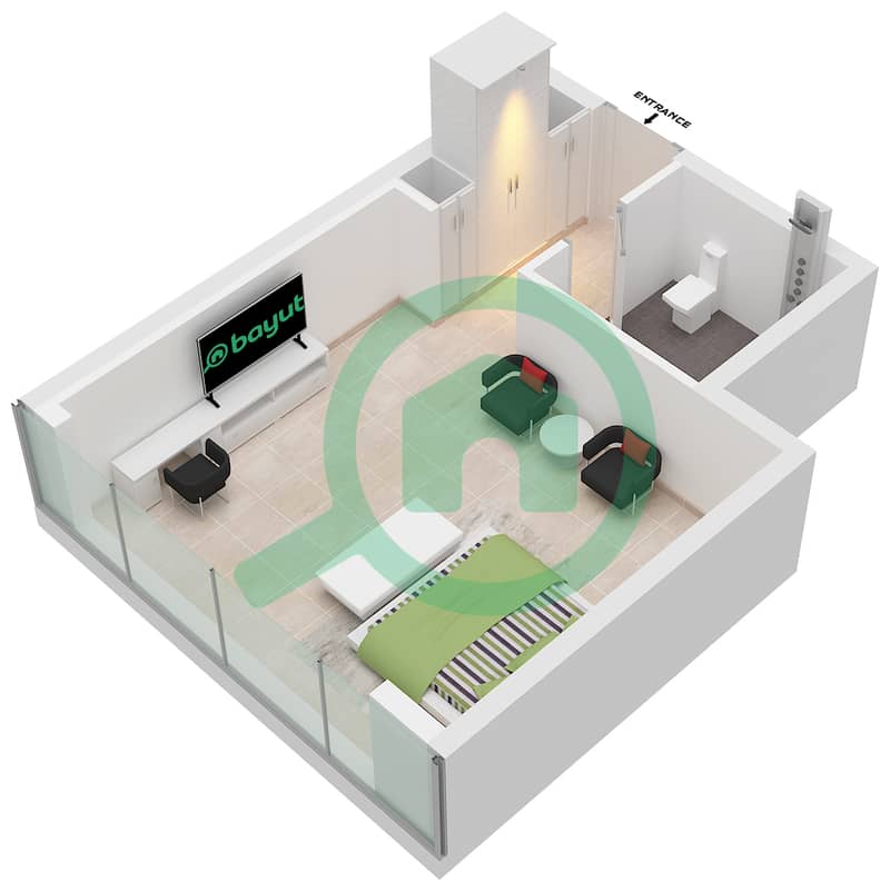 第一中心酒店式公寓 - 单身公寓类型18戶型图 Type 18 Floor 3 interactive3D
