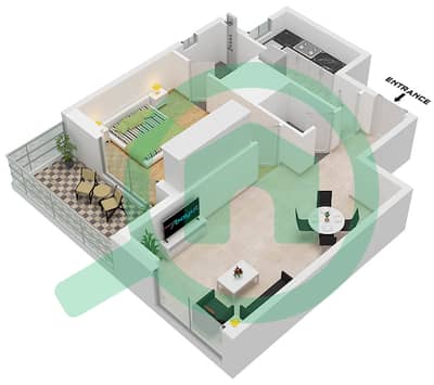 المخططات الطابقية لتصميم الوحدة 1 شقة 1 غرفة نوم - إمباير ريزيدنس
