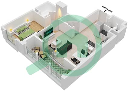 المخططات الطابقية لتصميم النموذج C1 شقة 1 غرفة نوم - برج الأندلس D