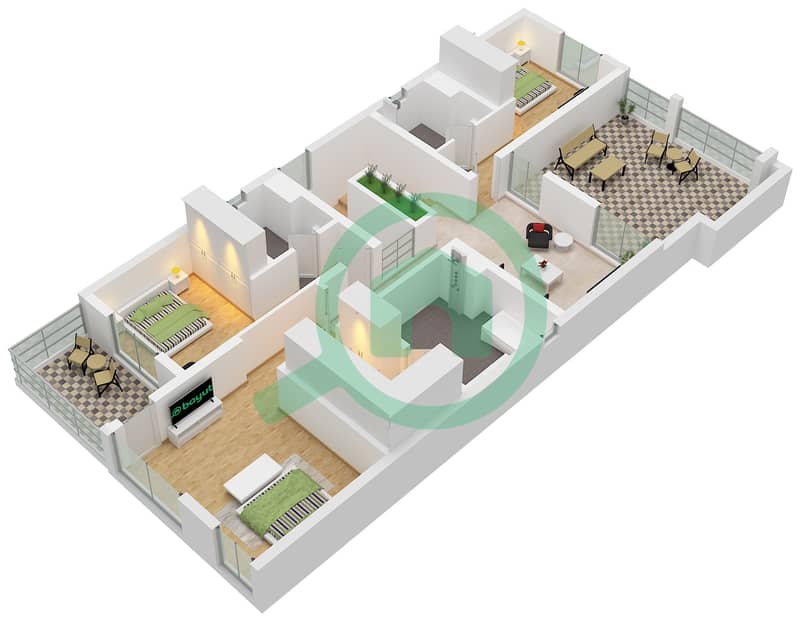 和谐2区 - 4 卧室别墅类型2戶型图 Type 2 Floor First interactive3D