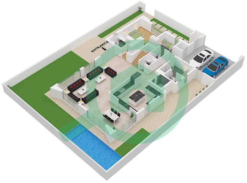 Type A2 Floor Ground Paradise Hills - Grundriss für 5 Schlafzimmer Villa Typ A2 Type A2 Floor Ground interactive3D