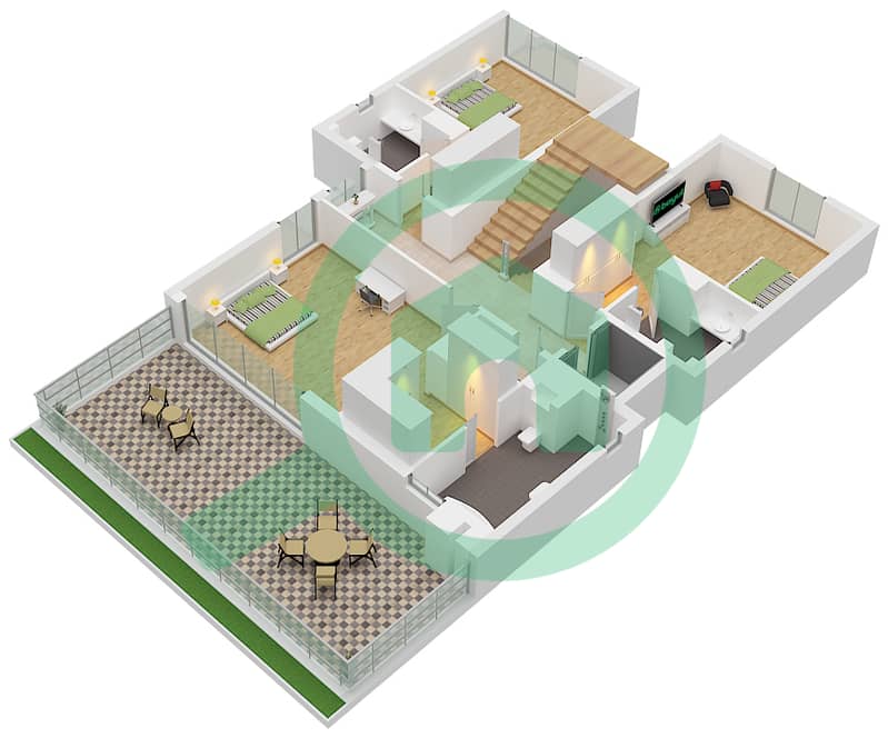 Type A2 Floor First Paradise Hills - Grundriss für 5 Schlafzimmer Villa Typ A2 Type A2 Floor First interactive3D