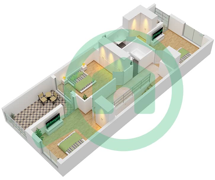 DAMAC Sun City - 4 卧室联排别墅类型／单位THSC / UNIT M戶型图 Type THSC Unit M, Floor First interactive3D