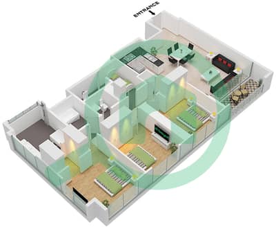 المخططات الطابقية لتصميم الوحدة 8 FLOOR 1 شقة 3 غرف نوم - فورتي 2