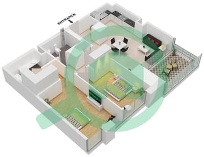 المخططات الطابقية لتصميم الوحدة 5 FLOOR 1 شقة 2 غرفة نوم - فورتي 2