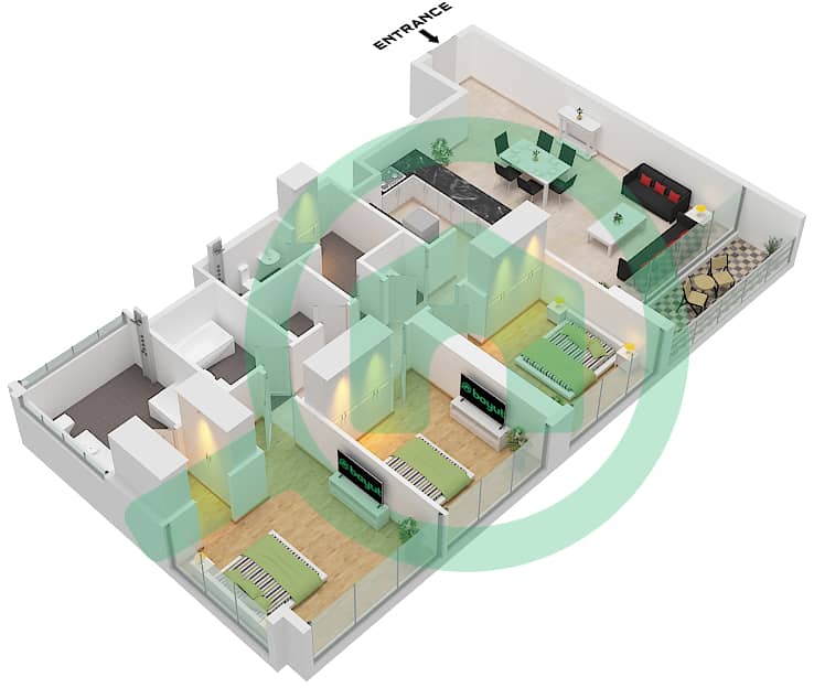 Forte 2 - 3 Bedroom Apartment Unit 9 FLOOR 7-29 Floor plan Unit 9 Floor 7-29 interactive3D