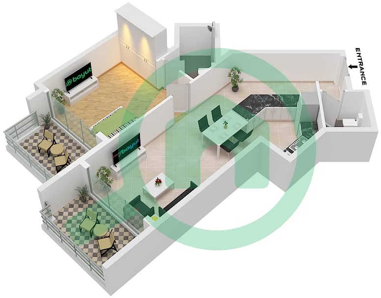 Regalia by Deyaar - 1 Bedroom Apartment Type 1BR-G Floor plan Type 1BR-G Floor 47-54,56-68 interactive3D