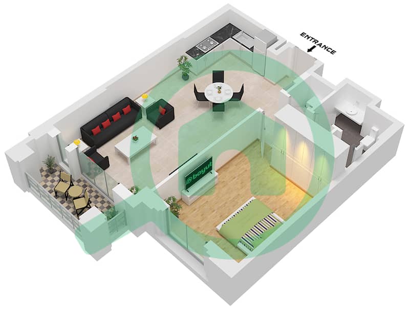 Здание Рахаал 2 - Апартамент 1 Спальня планировка Тип A4 Unit A4 Levels 1-10 interactive3D