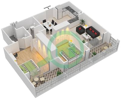 المخططات الطابقية لتصميم النموذج / الوحدة 2 /7 شقة 2 غرفة نوم - جرين دايموند 1 تاور A