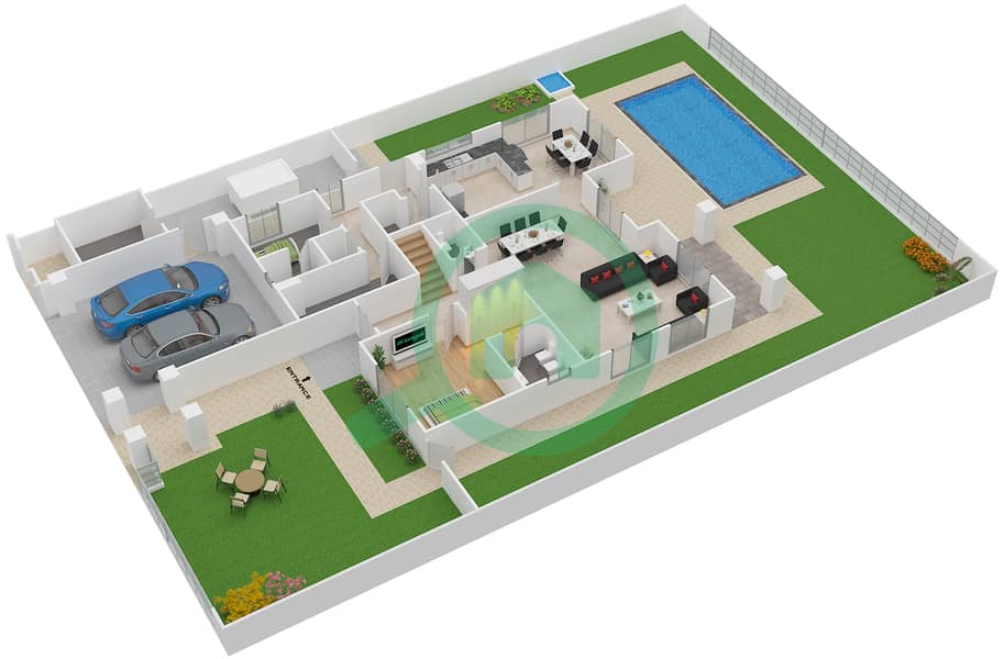 المخططات الطابقية لتصميم النموذج 1A فیلا 4 غرف نوم - قرطاج Ground Floor image3D