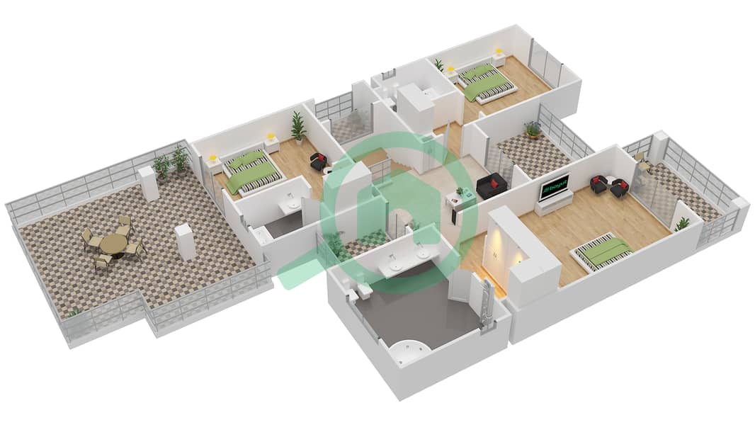 المخططات الطابقية لتصميم النموذج 1A فیلا 4 غرف نوم - قرطاج First Floor image3D