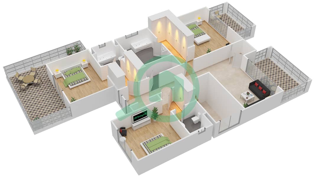 المخططات الطابقية لتصميم النموذج 1 فیلا 4 غرف نوم - قرطاج First Floor image3D