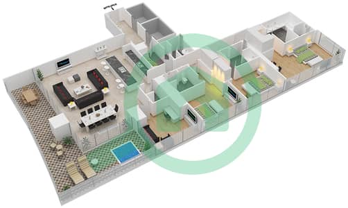المخططات الطابقية لتصميم الوحدة 3 شقة 3 غرف نوم - كيمبينسكي ريزيدينس