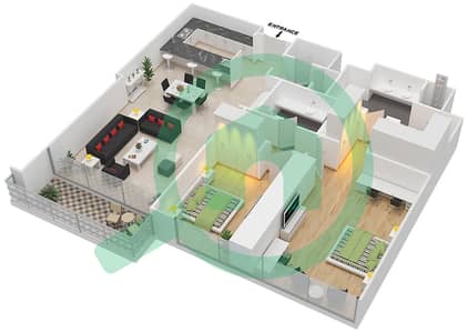 المخططات الطابقية لتصميم الوحدة 19 شقة 2 غرفة نوم - كيمبينسكي ريزيدينس