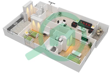 Al Nada Tower - 2 Bedroom Apartment Unit 6 Floor plan