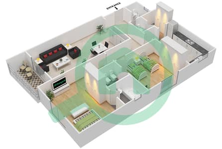 Аль Нада Тауэр - Апартамент 2 Cпальни планировка Единица измерения 7
