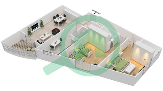 Al Nada Tower - 2 Bedroom Apartment Unit 2 Floor plan