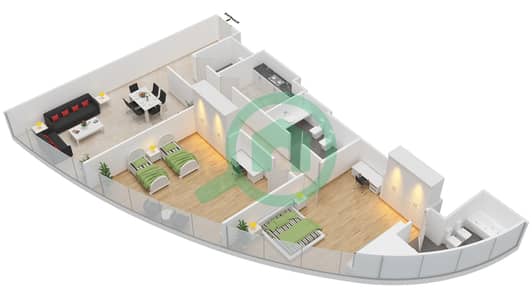 المخططات الطابقية لتصميم النموذج 4B شقة 2 غرفة نوم - برج C4