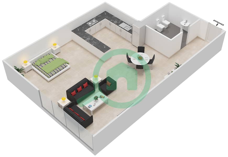 C4 Tower - Studio Apartment Type 5 Floor plan image3D