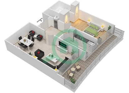 المخططات الطابقية لتصميم النموذج 9 شقة 1 غرفة نوم - بيتش تاور A