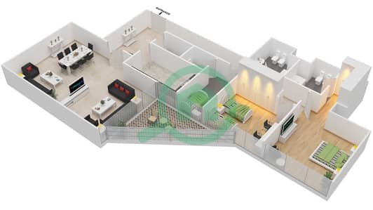 المخططات الطابقية لتصميم النموذج 5 شقة 2 غرفة نوم - بيتش تاور B
