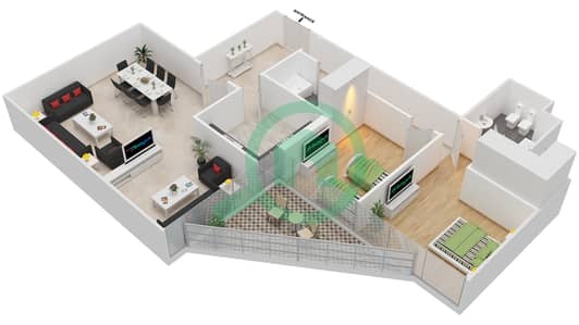 المخططات الطابقية لتصميم النموذج 7 شقة 2 غرفة نوم - بيتش تاور B