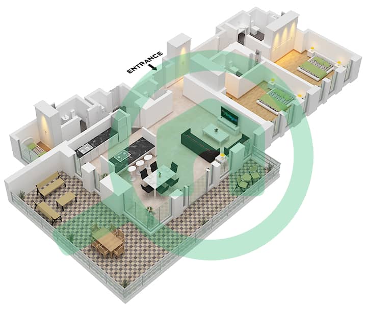 Type A Floor 1 Bluewaters Residences 8 - 2 Bedroom Apartment Type A Floor plan Type A Floor 1 interactive3D