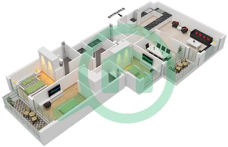 المخططات الطابقية لتصميم النموذج B شقة 3 غرف نوم - سيلينا باي