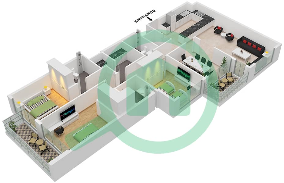 المخططات الطابقية لتصميم النموذج B شقة 3 غرف نوم - سيلينا باي Type B Floor Ground to 16 interactive3D
