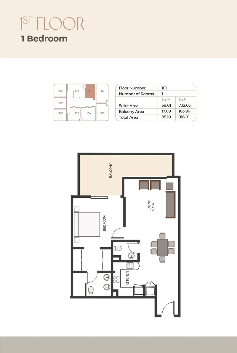 1 BR floor plan