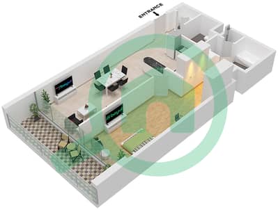 المخططات الطابقية لتصميم النموذج 1A(1) شقة 1 غرفة نوم - مساكن كورنيش عجمان