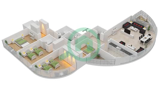 المخططات الطابقية لتصميم النموذج 1 شقة 4 غرف نوم - بيتش تاور B