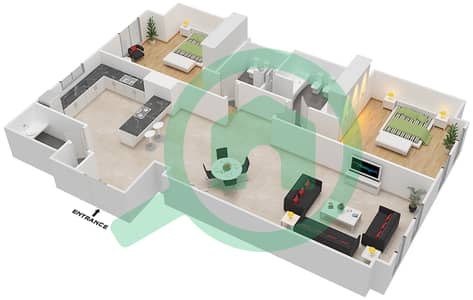 المخططات الطابقية لتصميم النموذج 2AB شقة 2 غرفة نوم - لايمستون هاوس