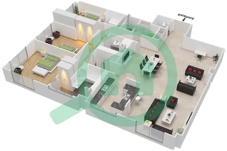 莱姆斯通大楼 - 3 卧室公寓类型3P戶型图