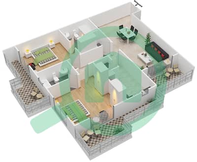 المخططات الطابقية لتصميم النموذج B شقة 2 غرفة نوم - J8