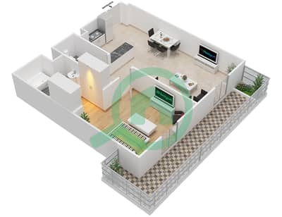 المخططات الطابقية لتصميم النموذج / الوحدة P1B/8,33 شقة 1 غرفة نوم - عزيزي روي ميديترينيان