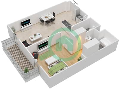 Azizi Roy Mediterranean - 1 卧室公寓类型／单位T1A/7,8,33,34戶型图