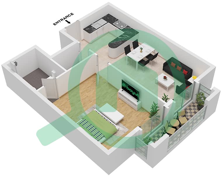 Kentia - Planimetria del piano di 1 Camera Appartamento Unità 5,13 Unit 5,13 interactive3D
